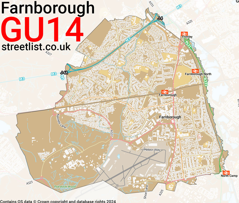 Map of the GU14 postcode