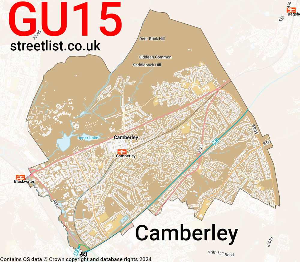 Map of the GU15 postcode