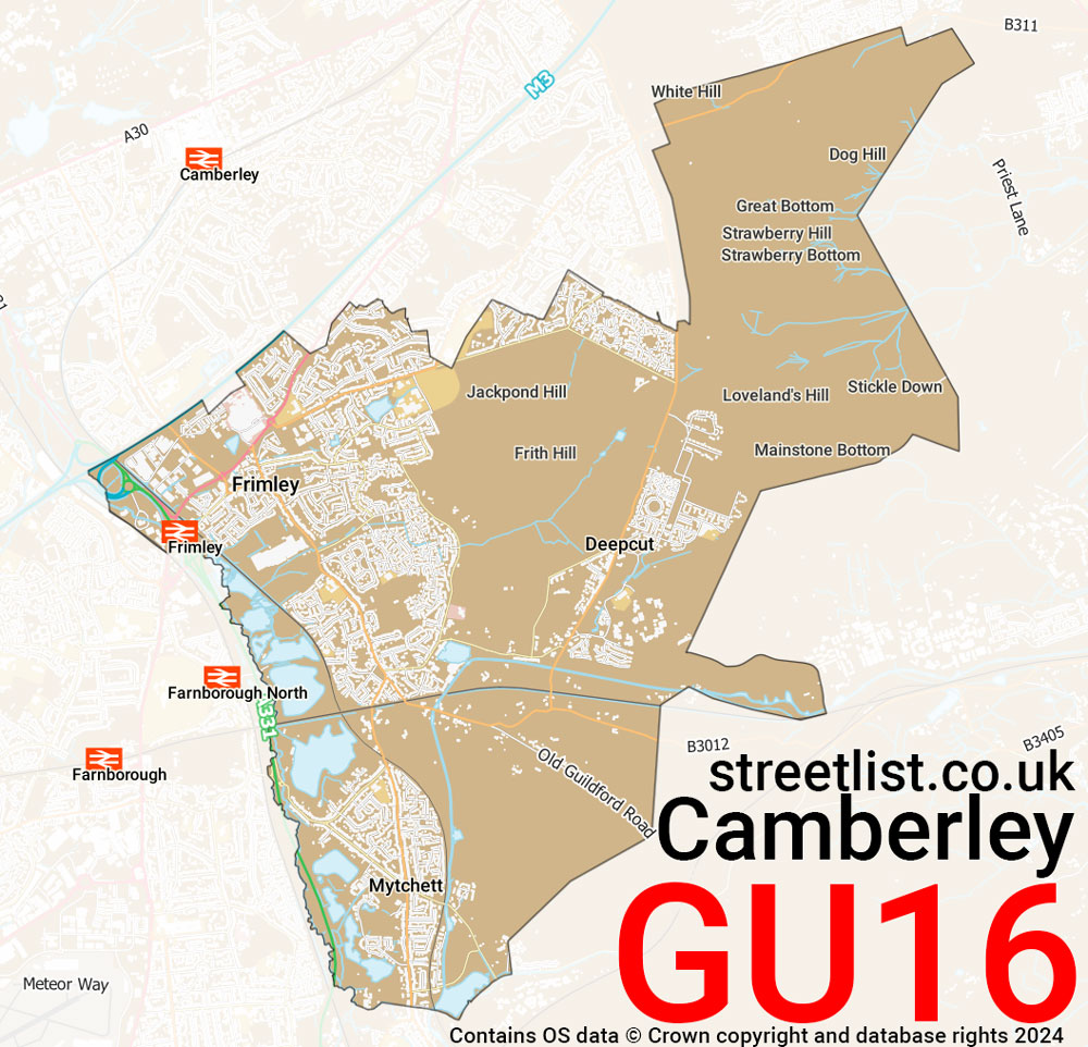 Map of the GU16 postcode