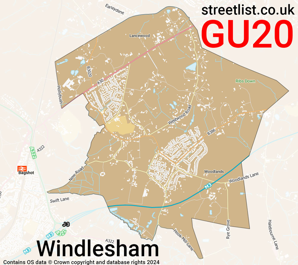 Map of the GU20 postcode