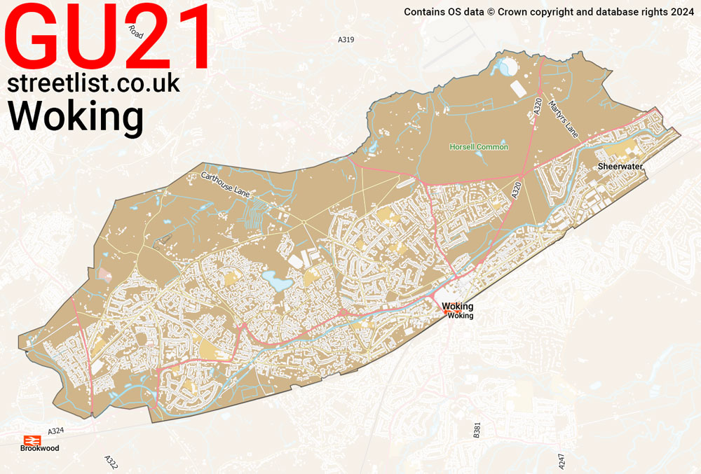 Map of the GU21 postcode