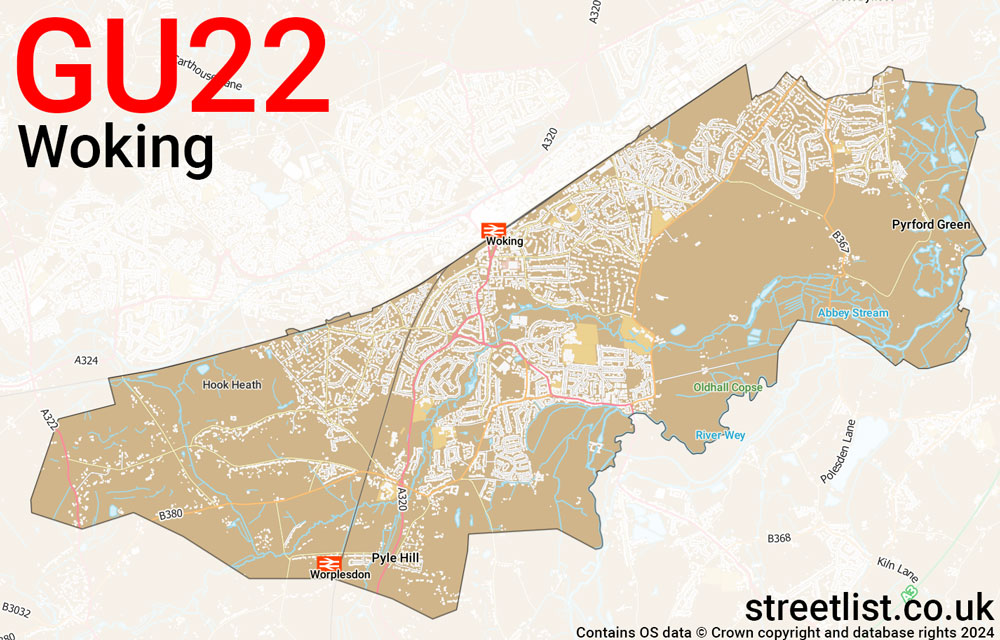 Map of the GU22 postcode