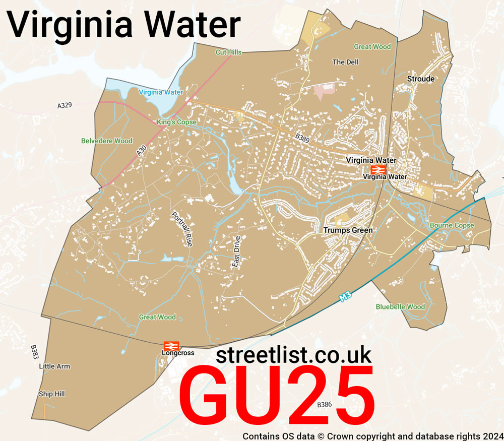 Map of the GU25 postcode