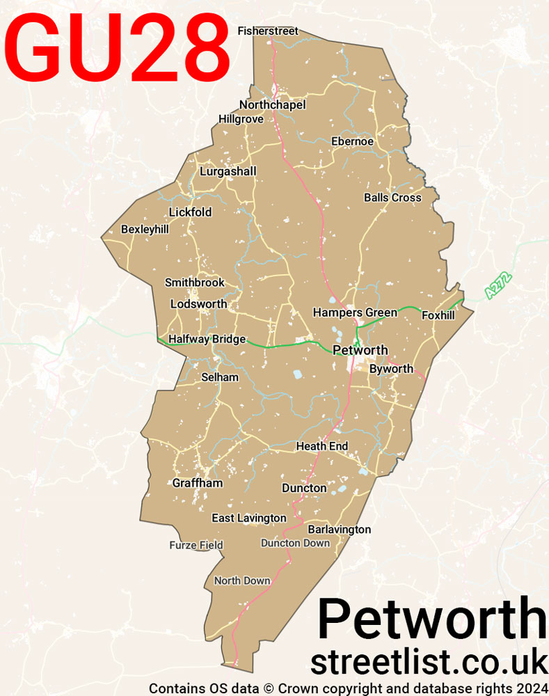 Map of the GU28 postcode