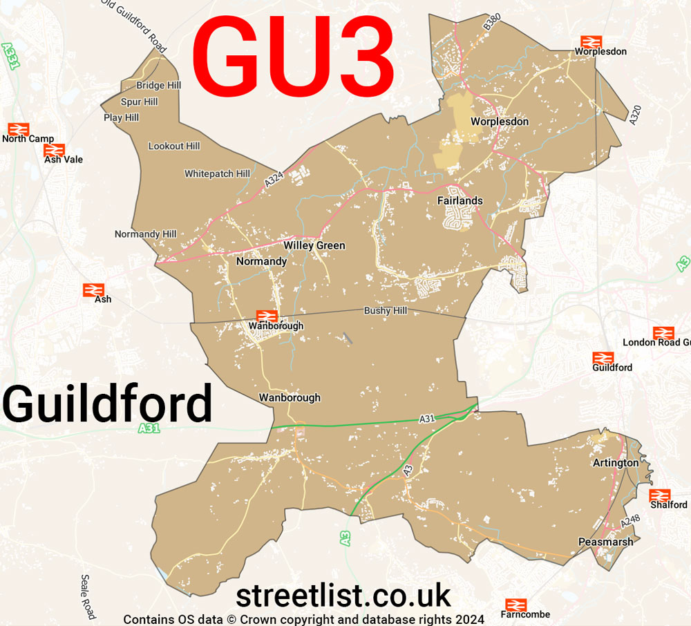 Map of the GU3 postcode