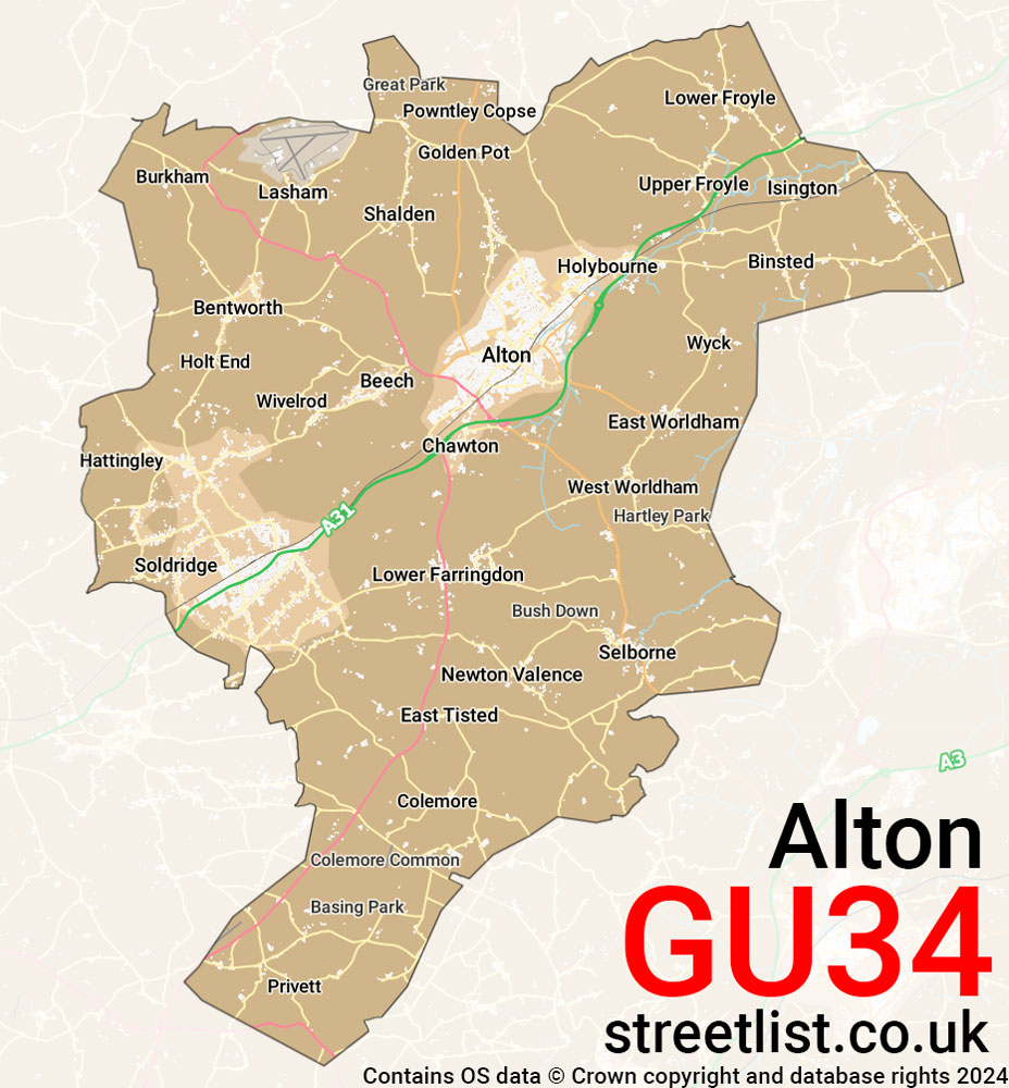 Map of the GU34 postcode