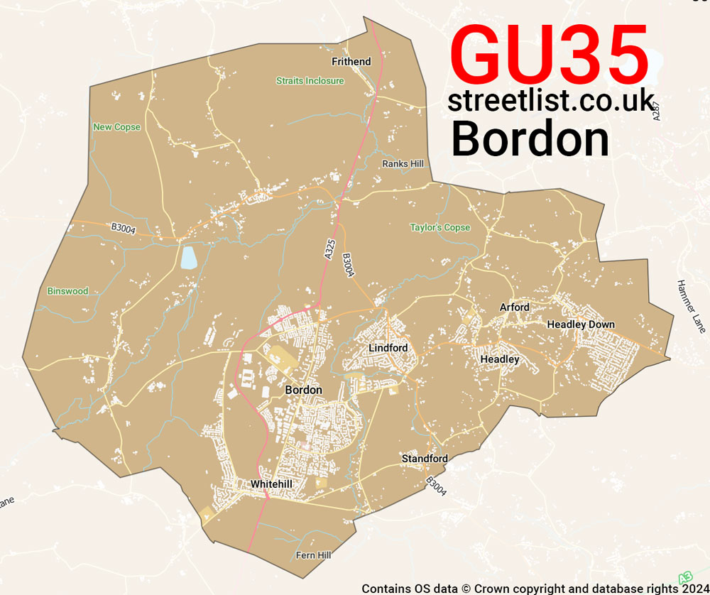 Map of the GU35 postcode