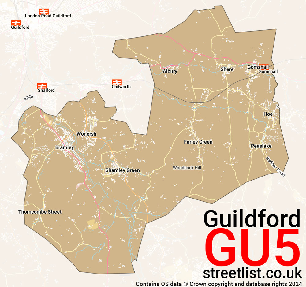 Map of the GU5 postcode