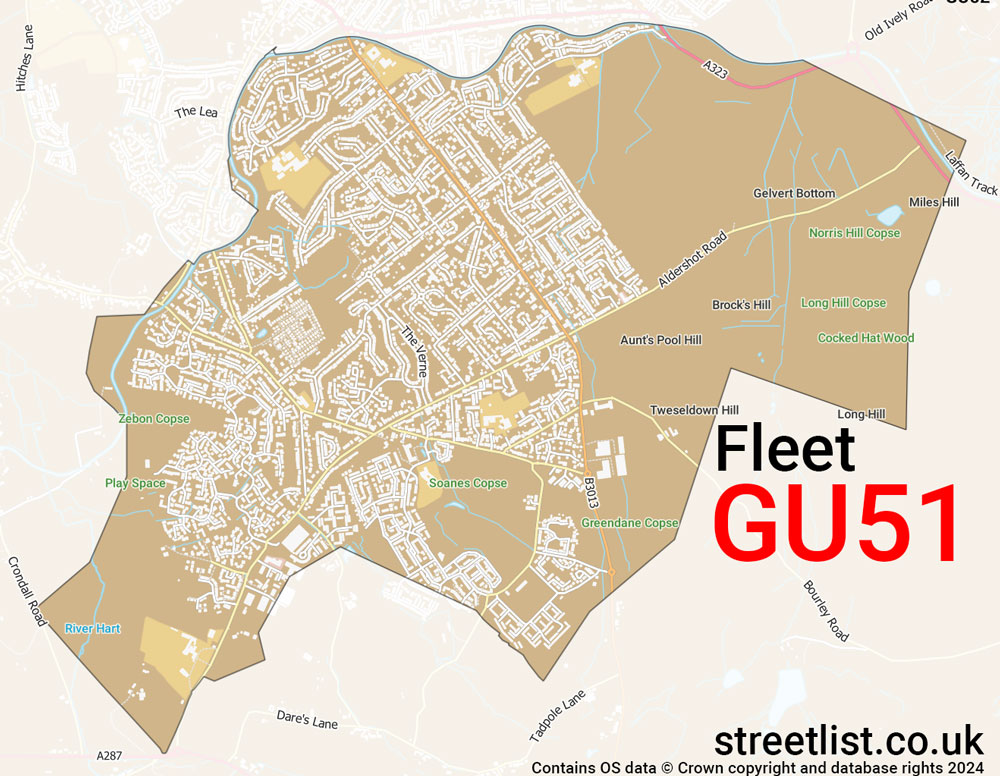 Map of the GU52 postcode