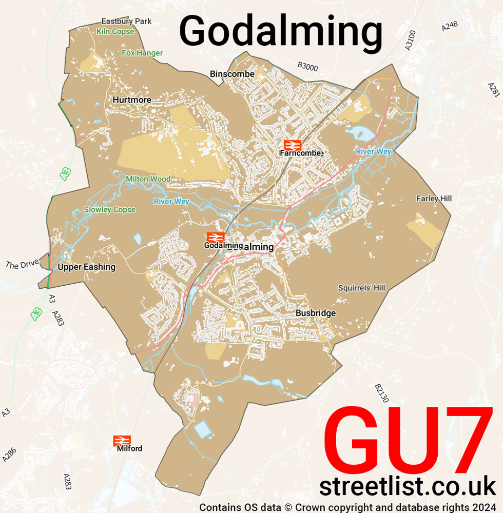 Map of the GU7 postcode