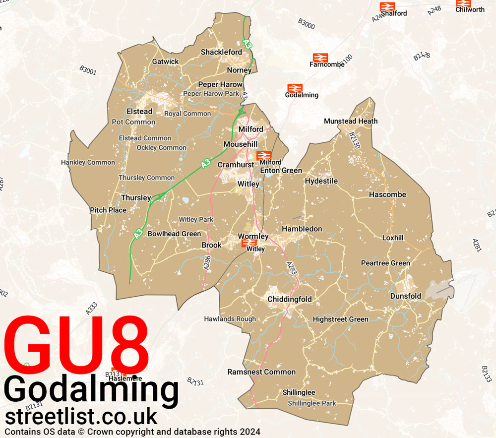 Map of the GU8 postcode