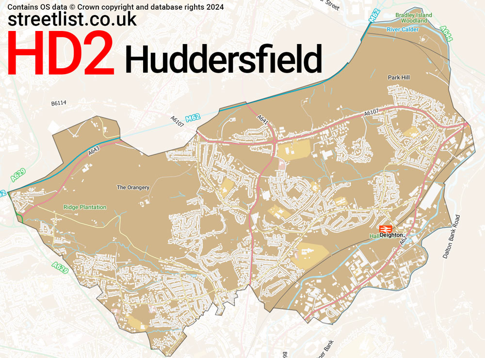 Map of the HD2 postcode