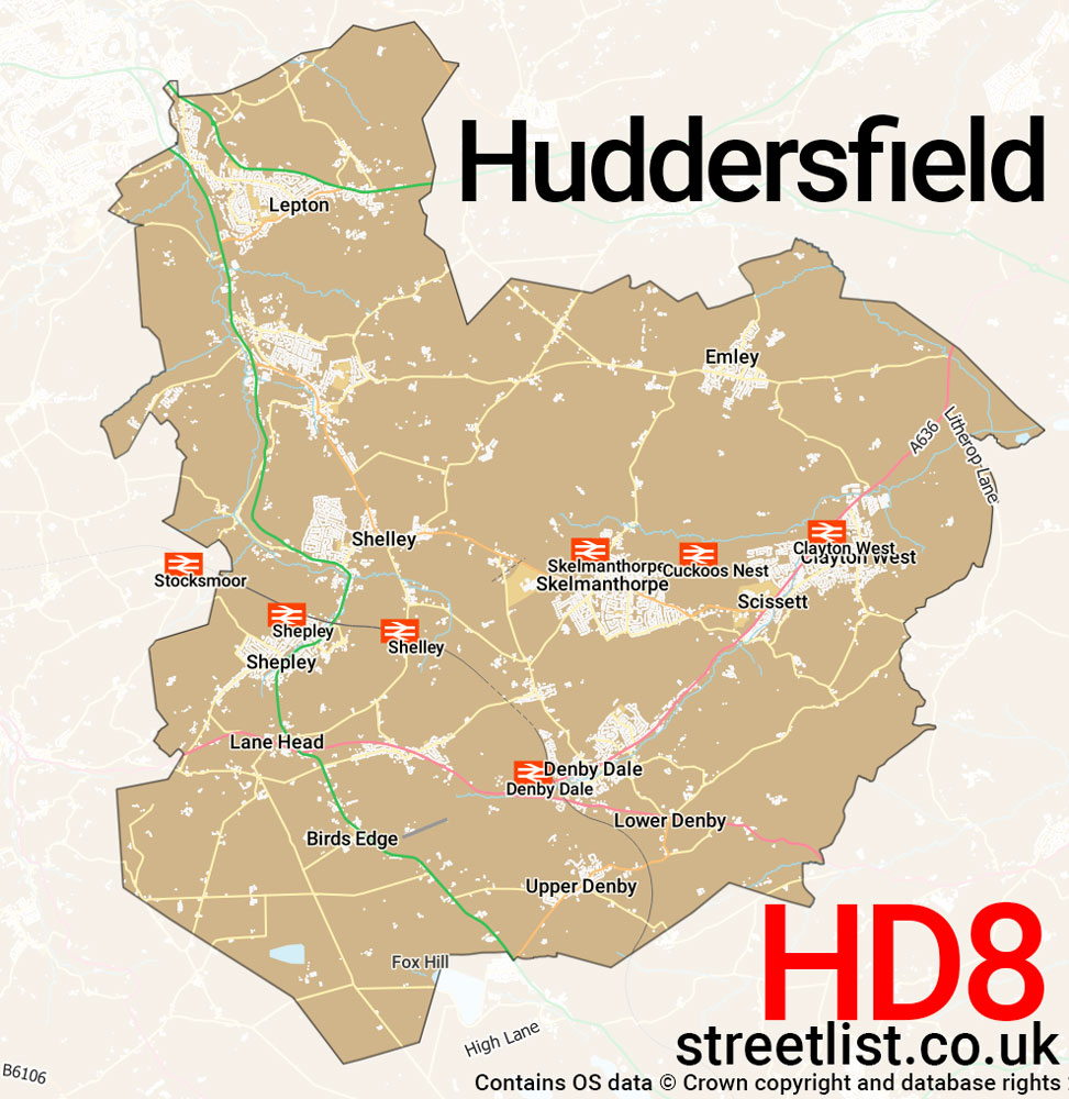 Map of the HD8 postcode