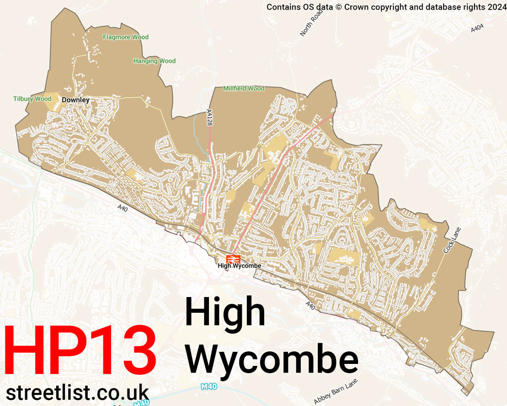 Map of the HP13 postcode