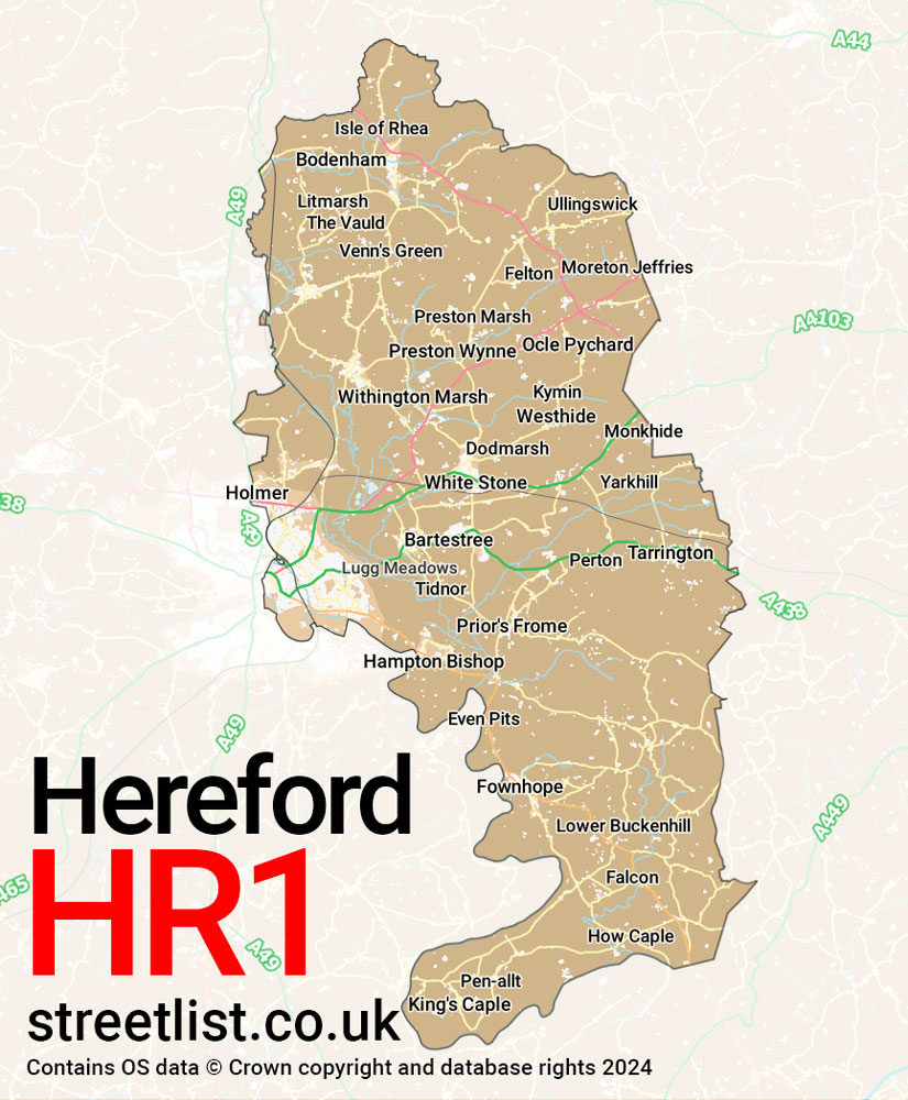 Map of the HR1 postcode