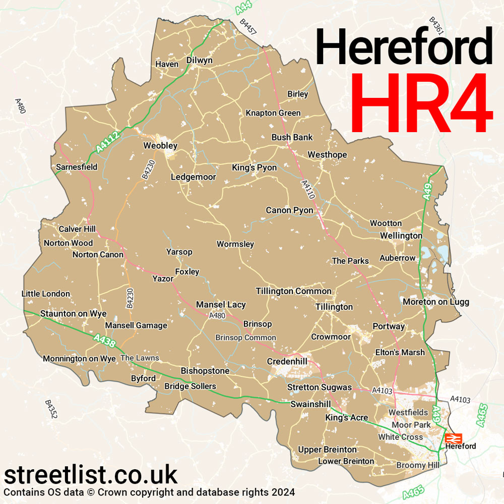 Map of the HR4 postcode