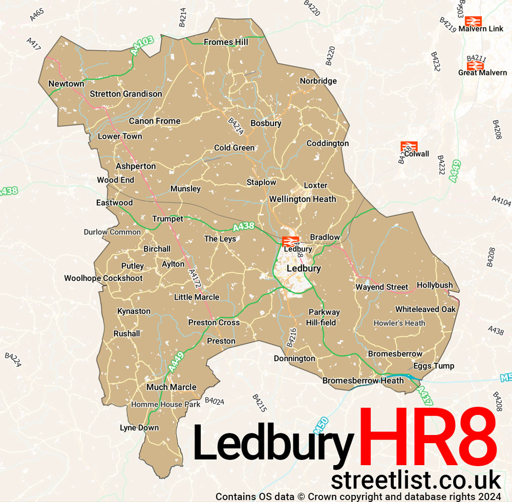 Map of the HR8 postcode