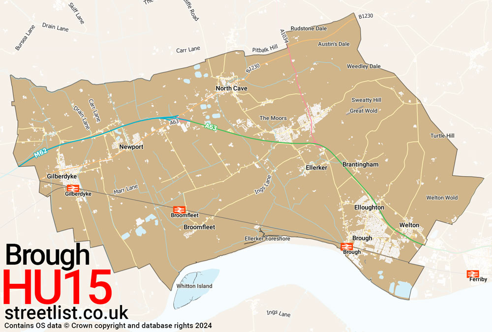 Map of the HU15 postcode