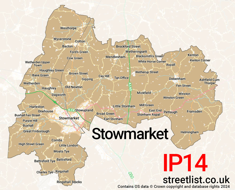 Map of the IP14 postcode