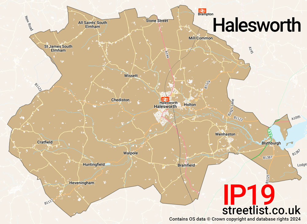 Map of the IP19 postcode