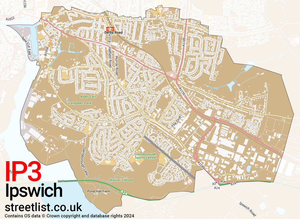 Map of the IP3 postcode