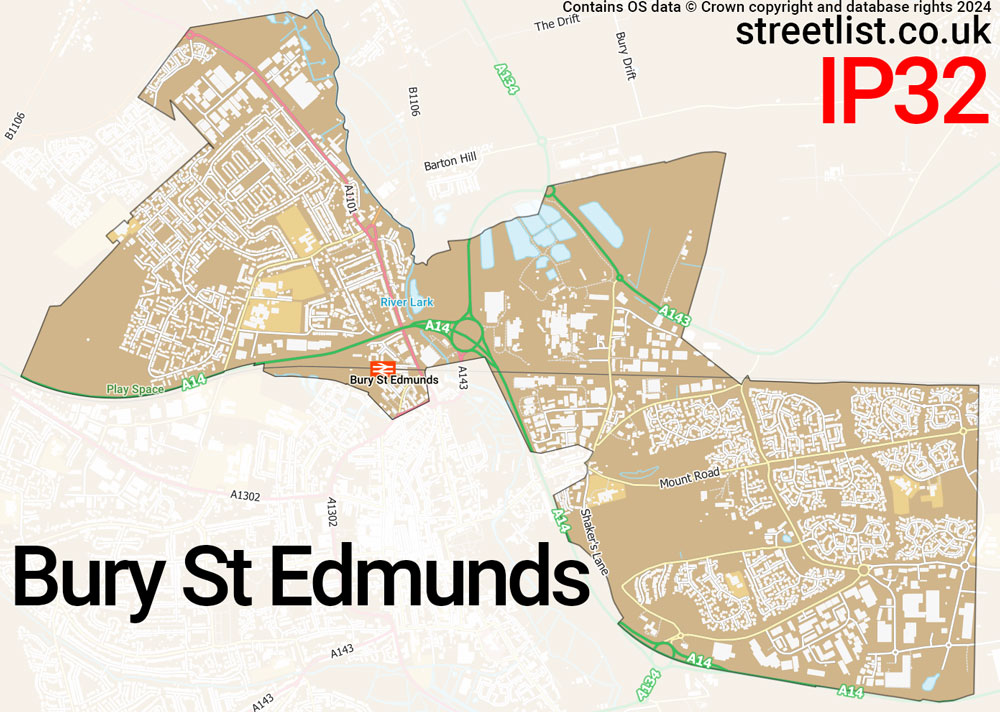 Map of the IP32 postcode