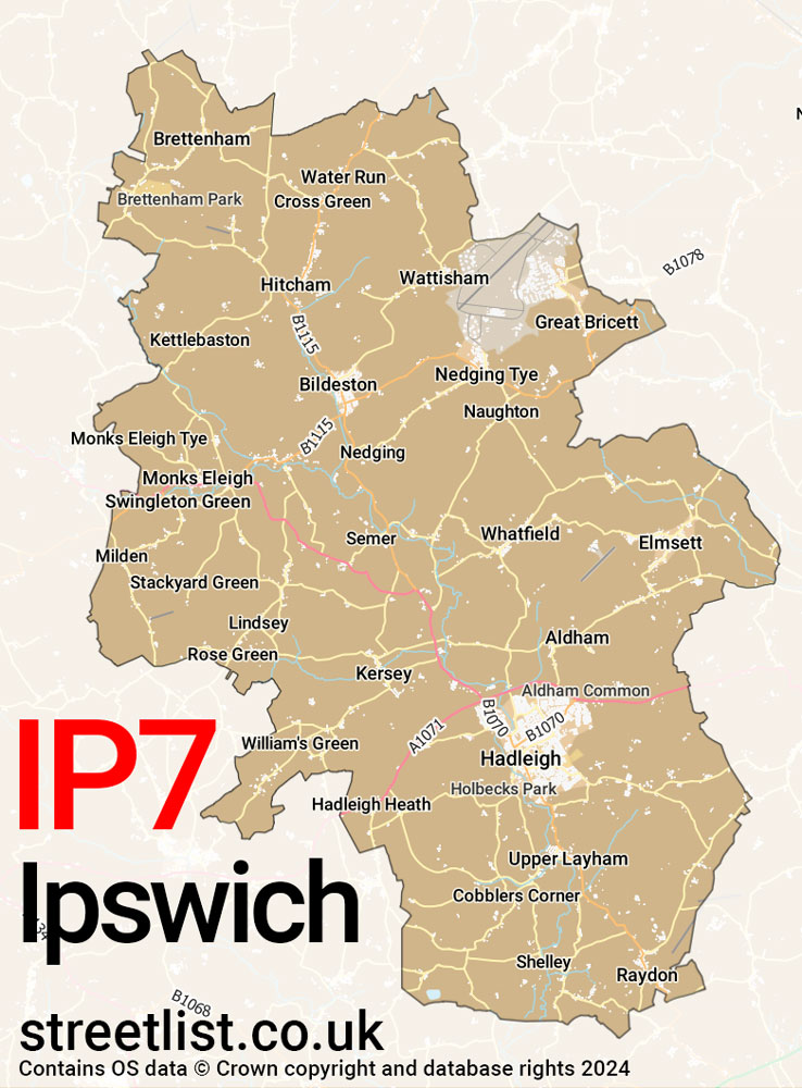 Map of the IP7 postcode