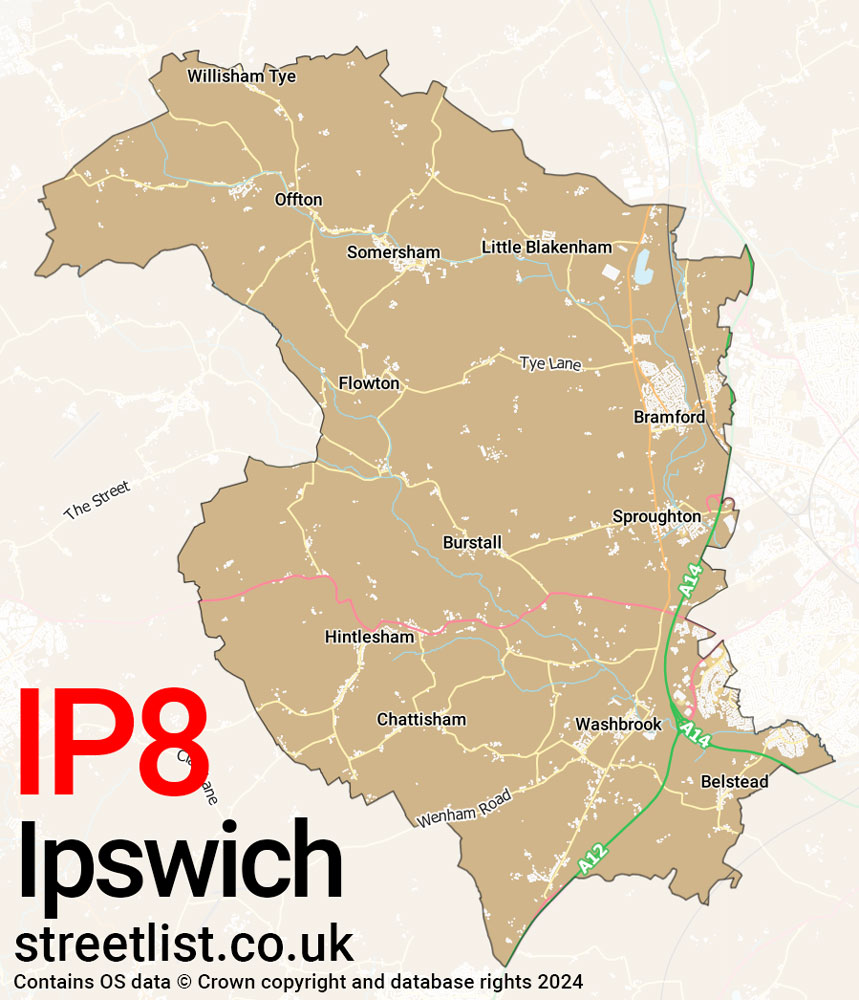 Map of the IP8 postcode