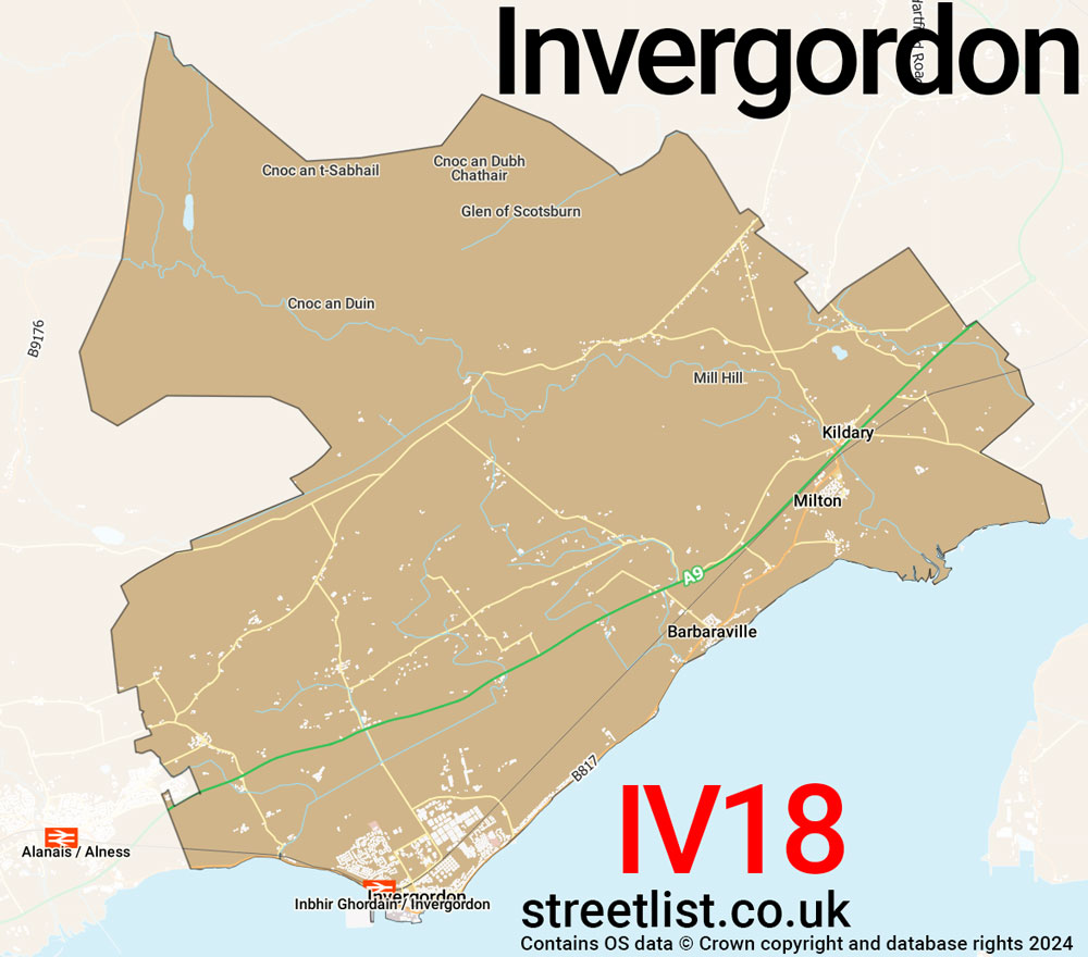 Map of the IV18 postcode