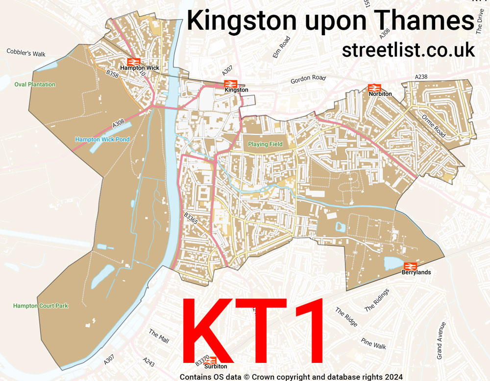 Map of the KT1 postcode