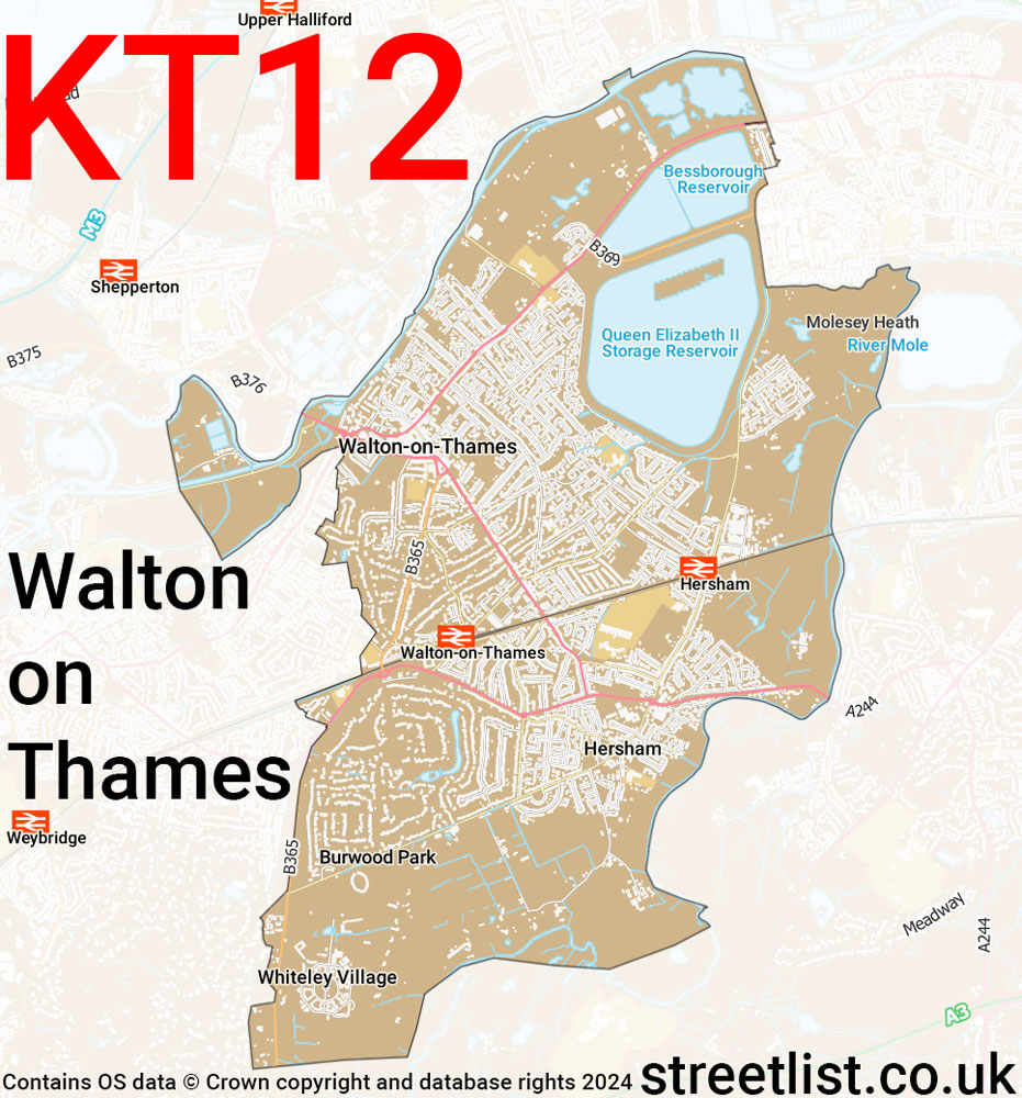 Map of the KT12 postcode