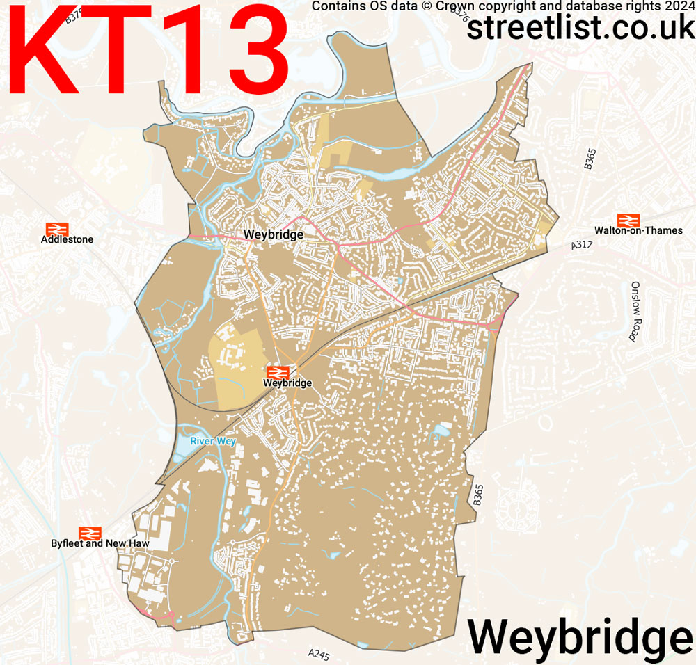 Map of the KT13 postcode