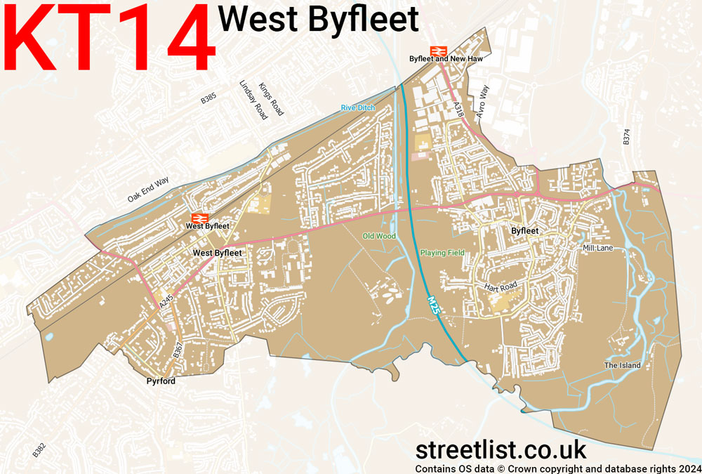 Map of the KT14 postcode