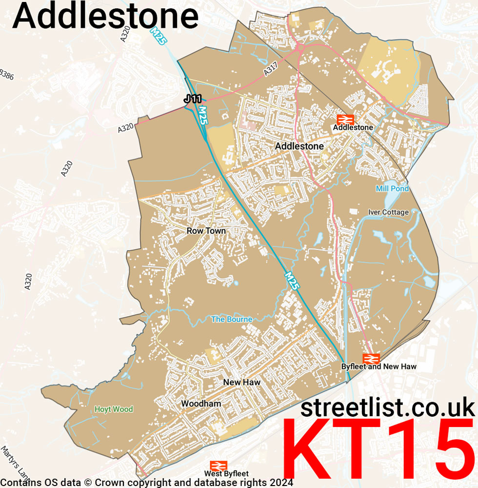 Map of the KT15 postcode