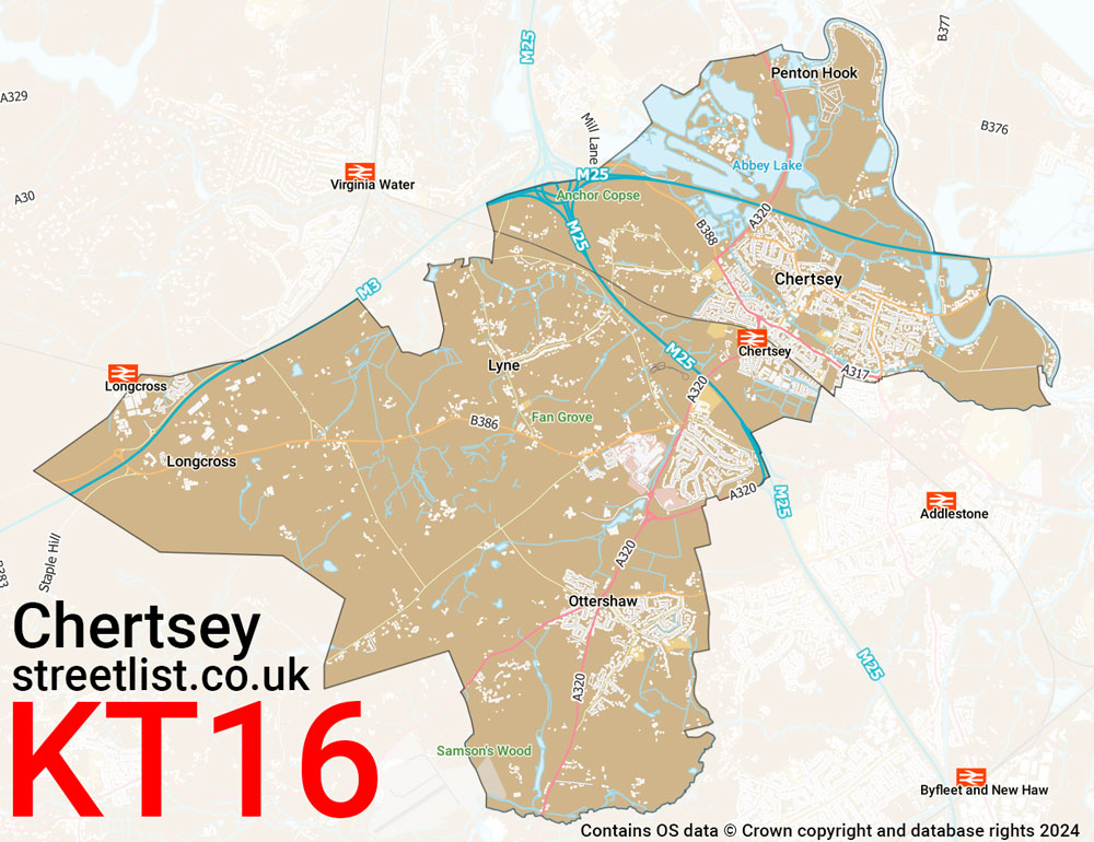 Map of the KT16 postcode