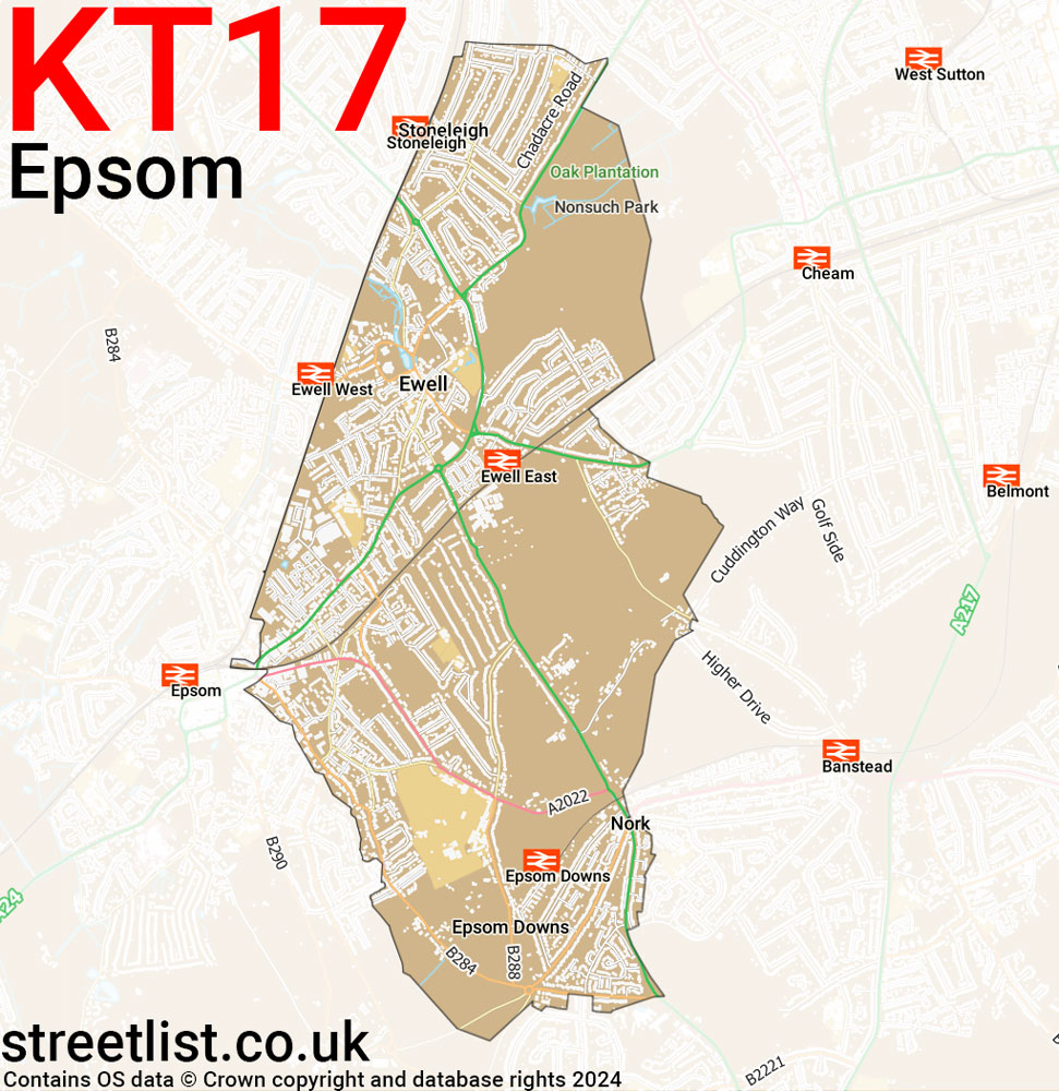 Map of the KT17 postcode