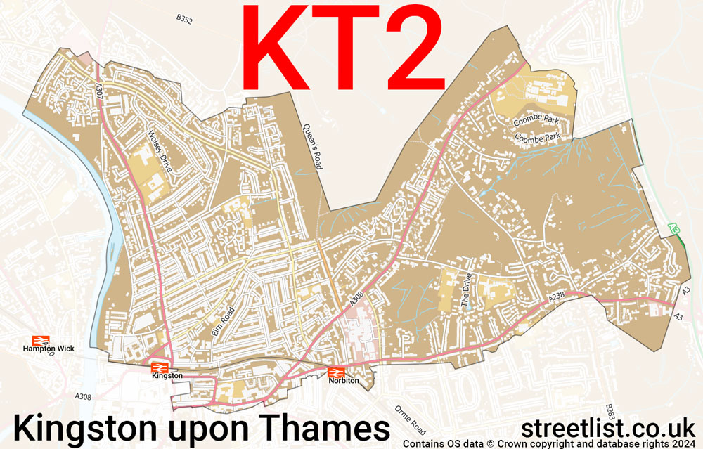 Map of the KT2 postcode