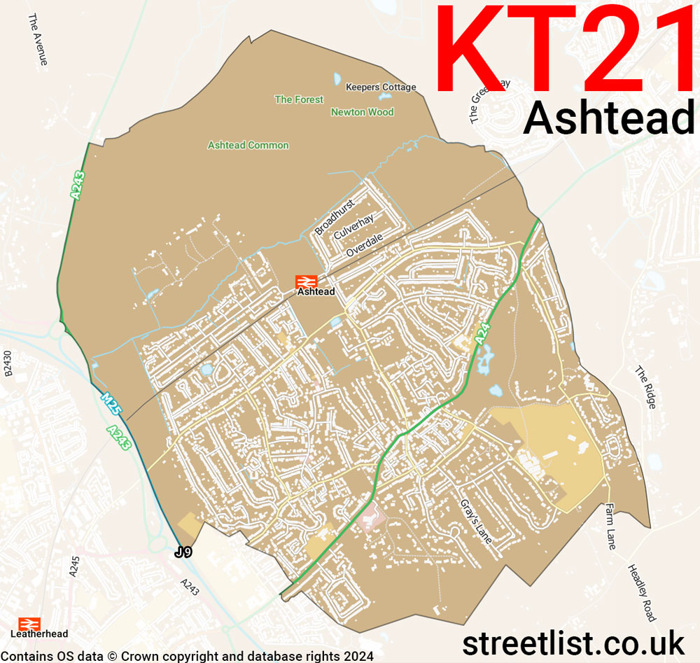 Map of the KT21 postcode