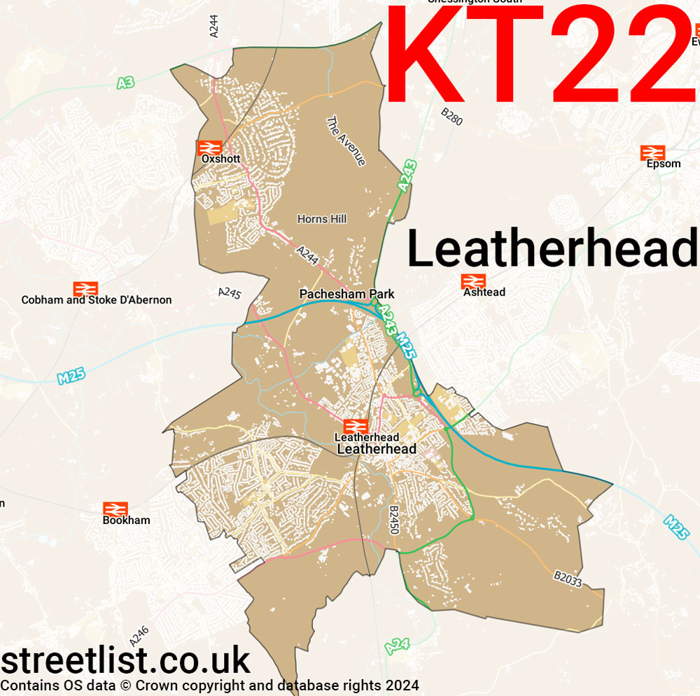 Map of the KT22 postcode