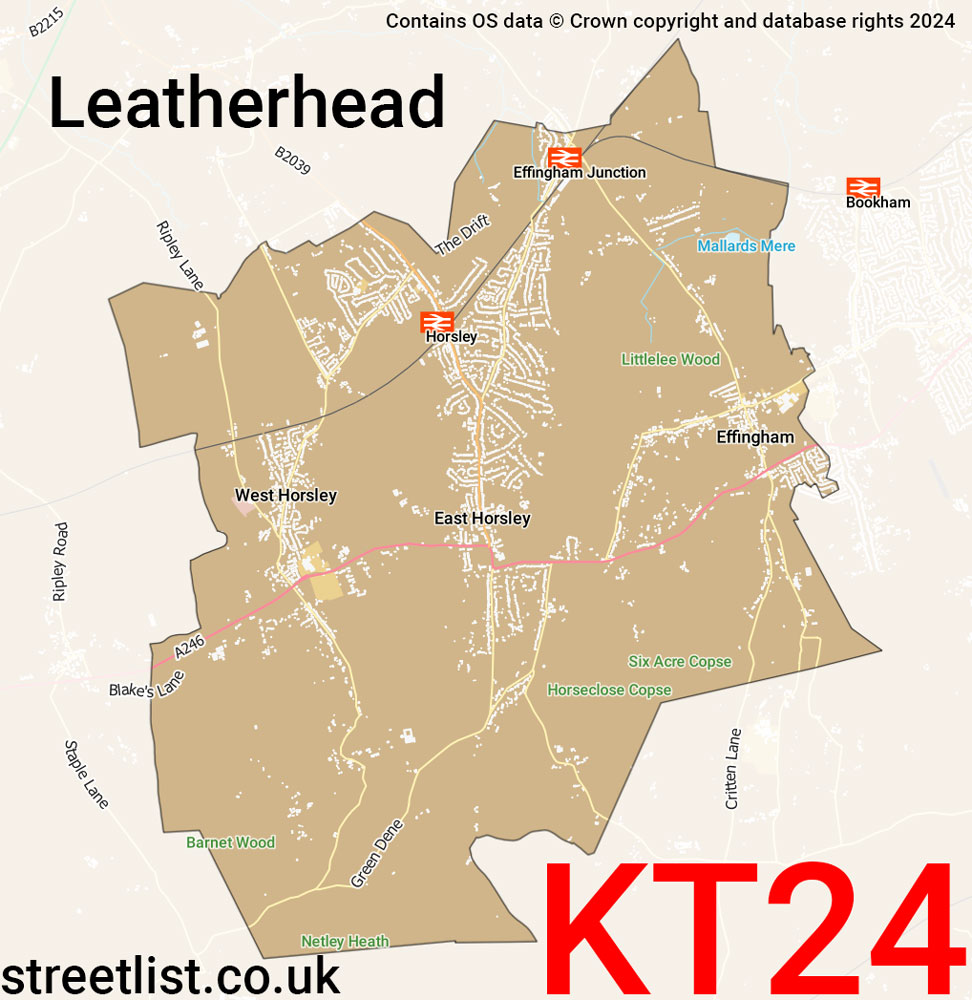 Map of the KT24 postcode