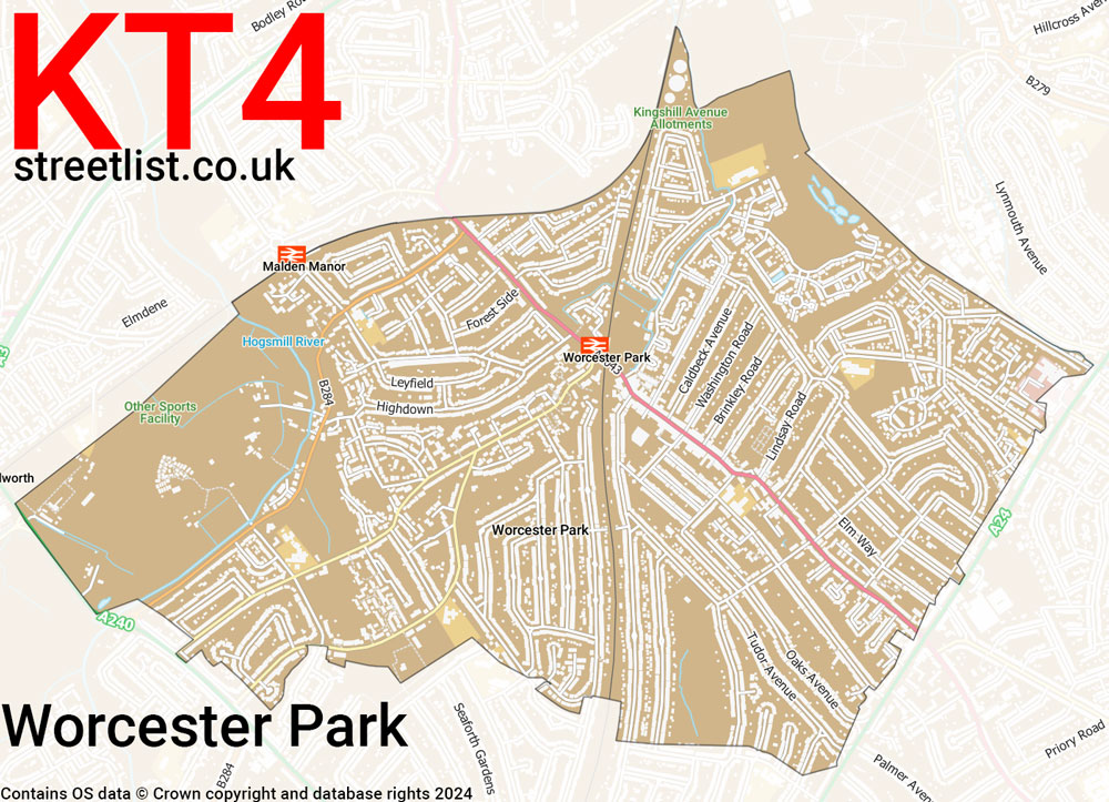 Map of the KT4 postcode