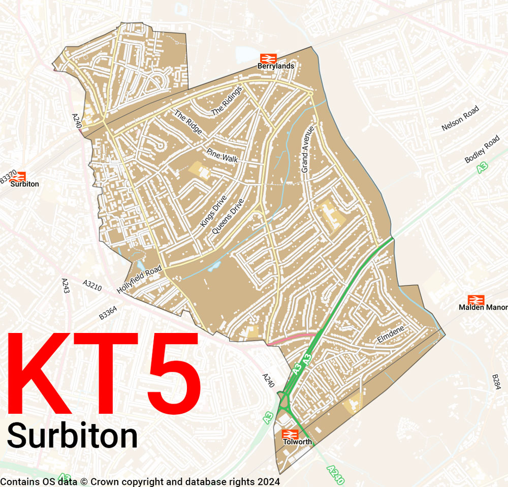 Map of the KT5 postcode