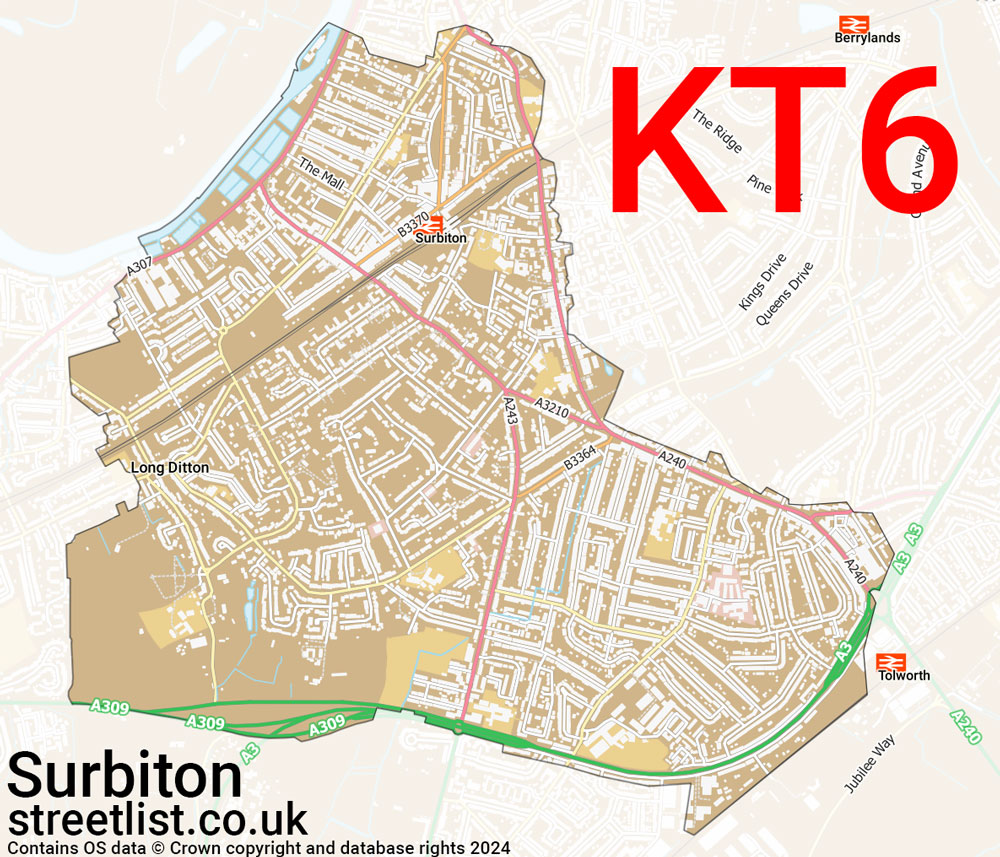 Map of the KT6 postcode