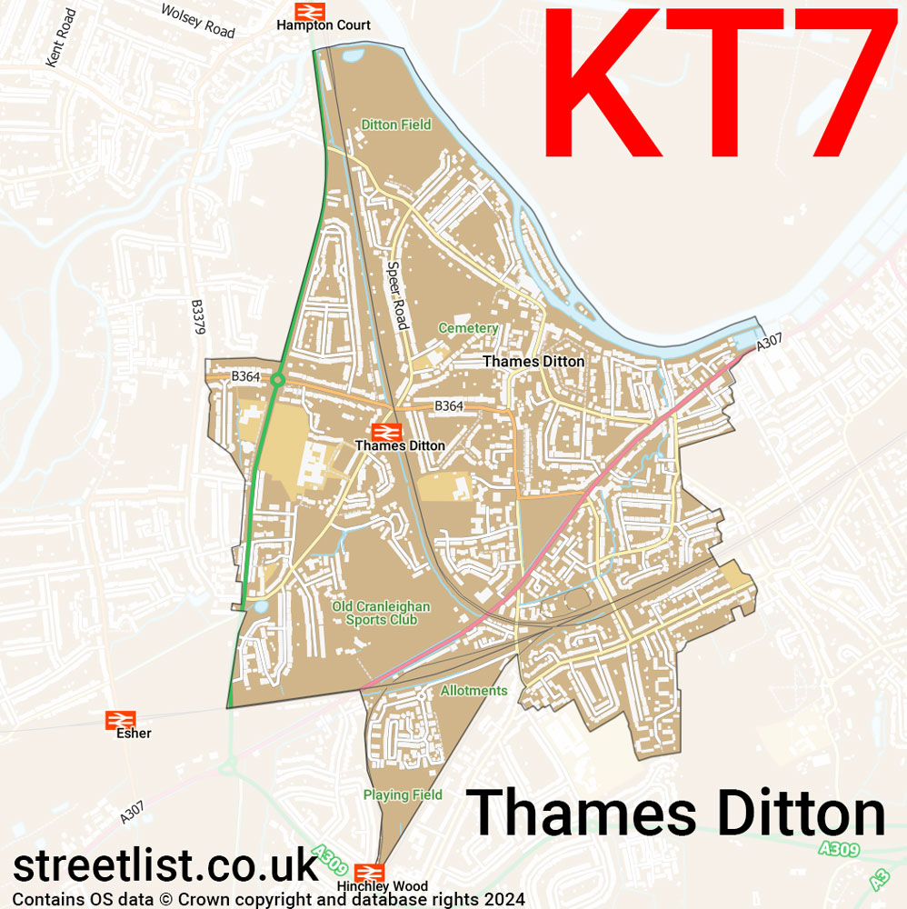 Map of the KT7 postcode