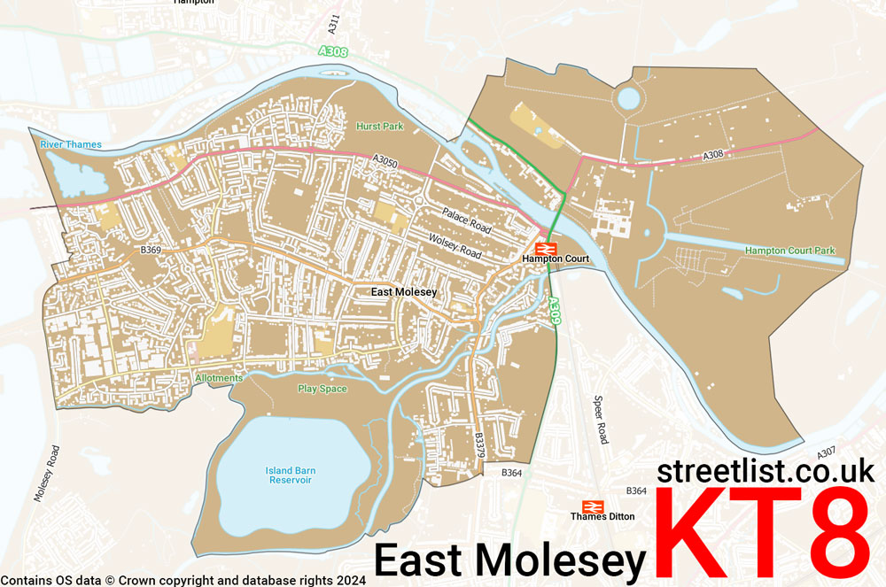 Map of the KT8 postcode