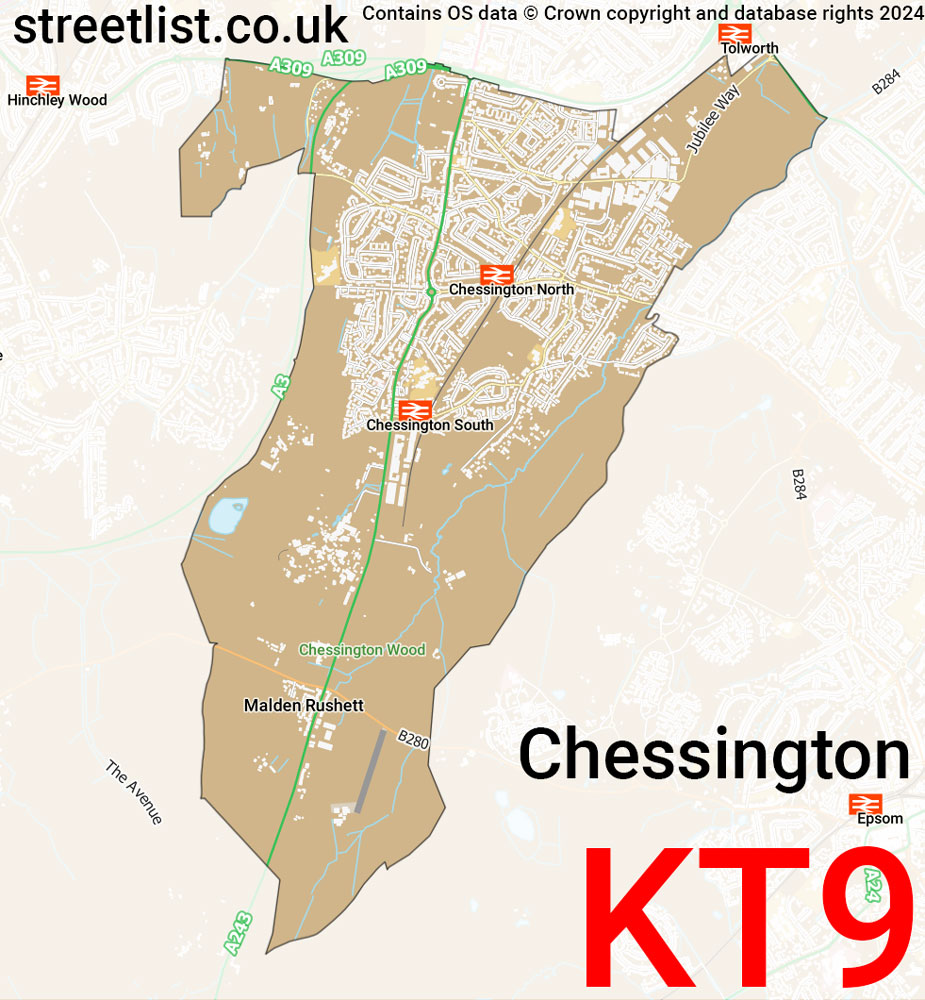 Map of the KT9 postcode