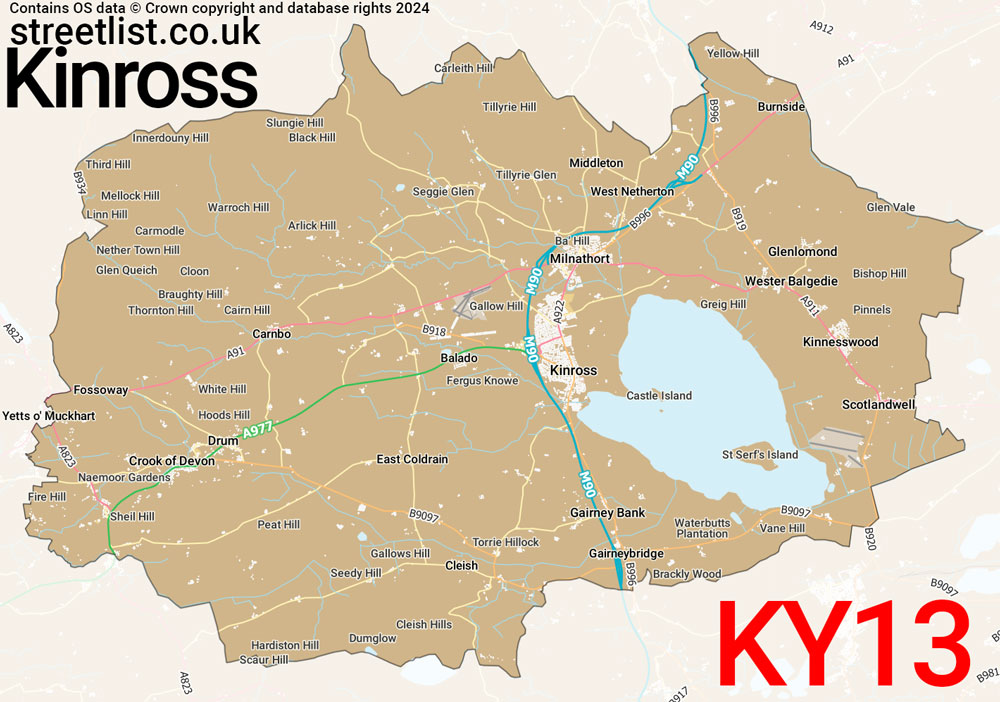 Map of the KY13 postcode