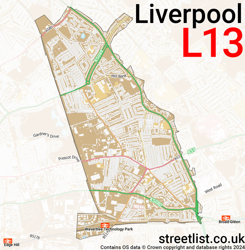 Map of the L13 postcode