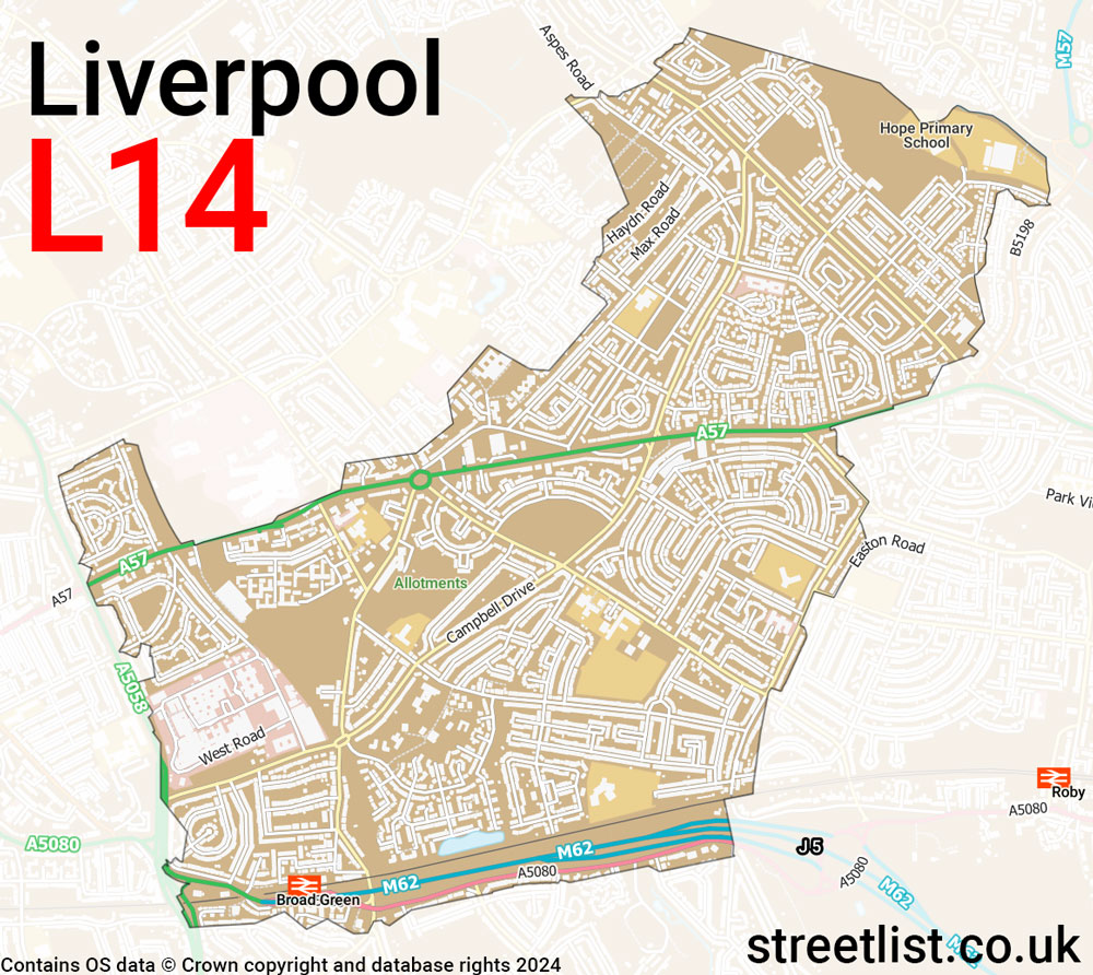 Map of the L14 postcode