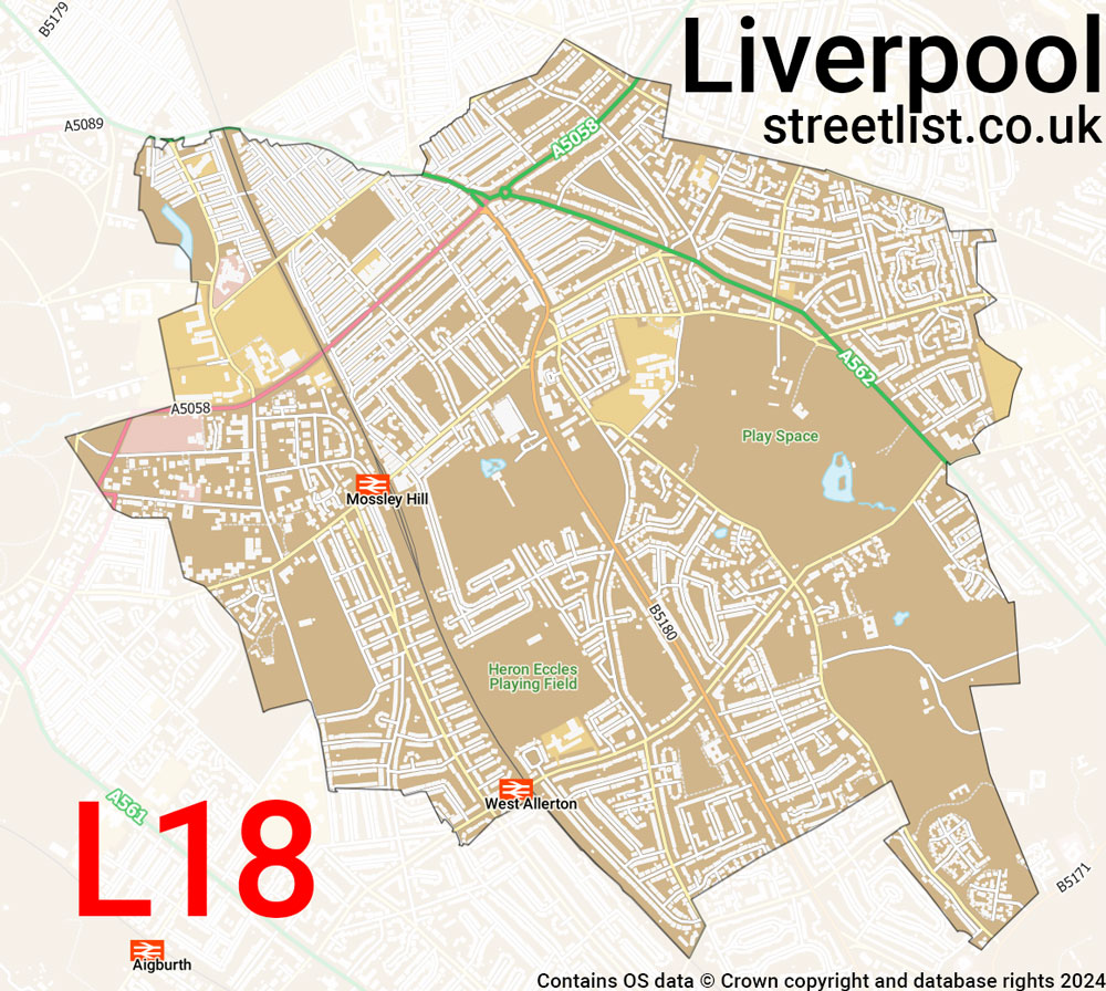 Map of the L18 postcode